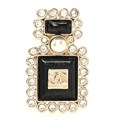 Chanel Resin Crystal Pearl Perfume Bottle CC Brooch Black Gold 1 of 4