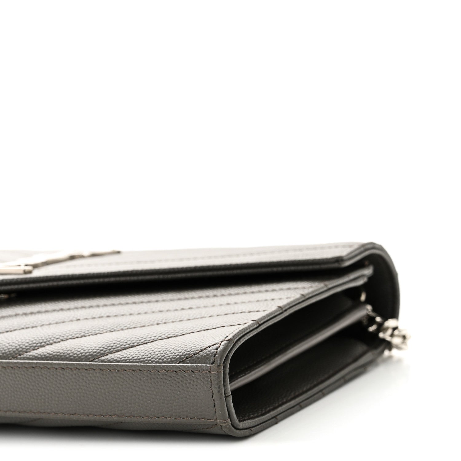 Saint Laurent Grain De Poudre Matelasse Chevron Monogram Chain Wallet Fog 9 of 10