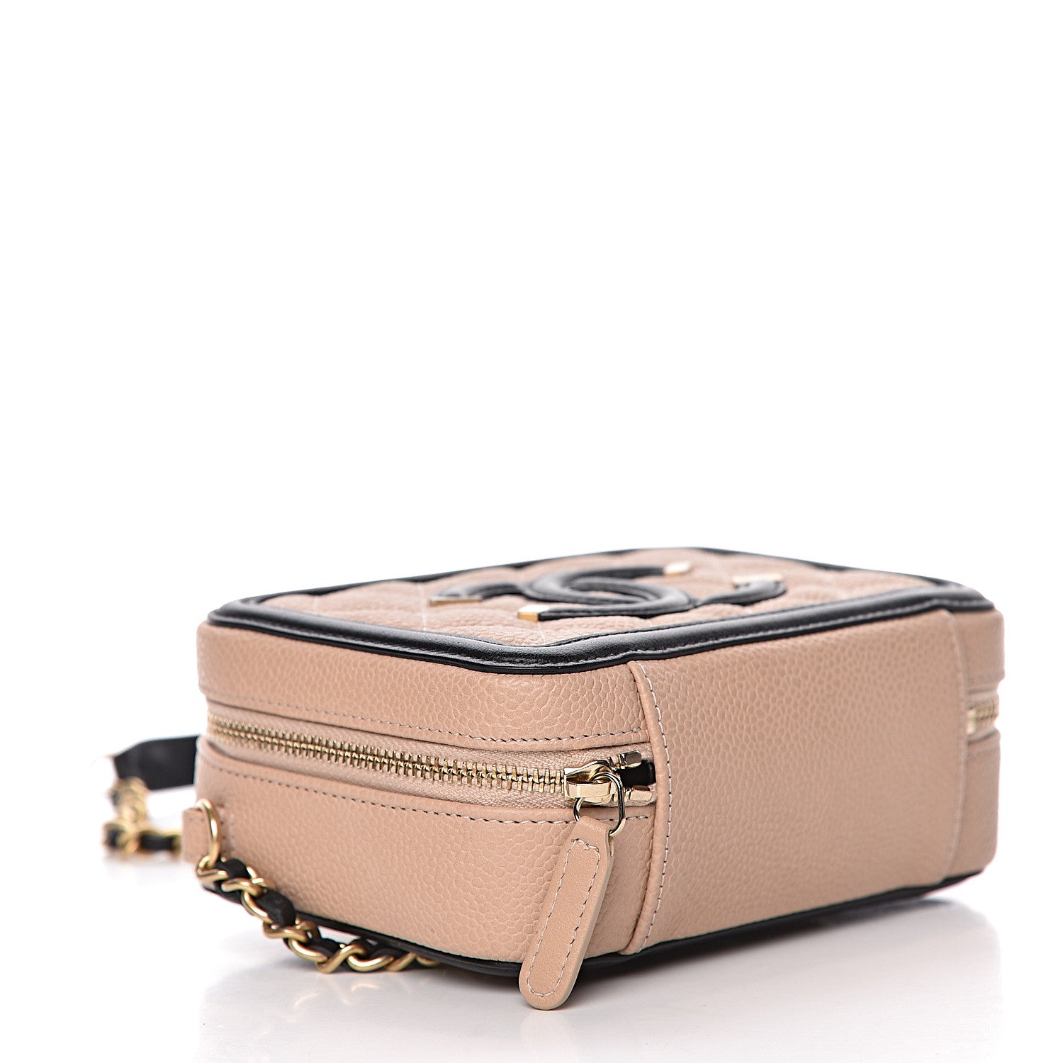 Chanel Caviar Quilted CC Filigree Vanity Clutch With Chain Beige Black 4 of 11