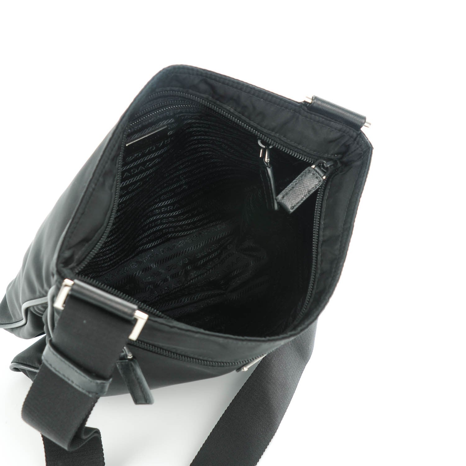 Prada Nylon Saffiano Flat Messenger Bag Black 5 of 9