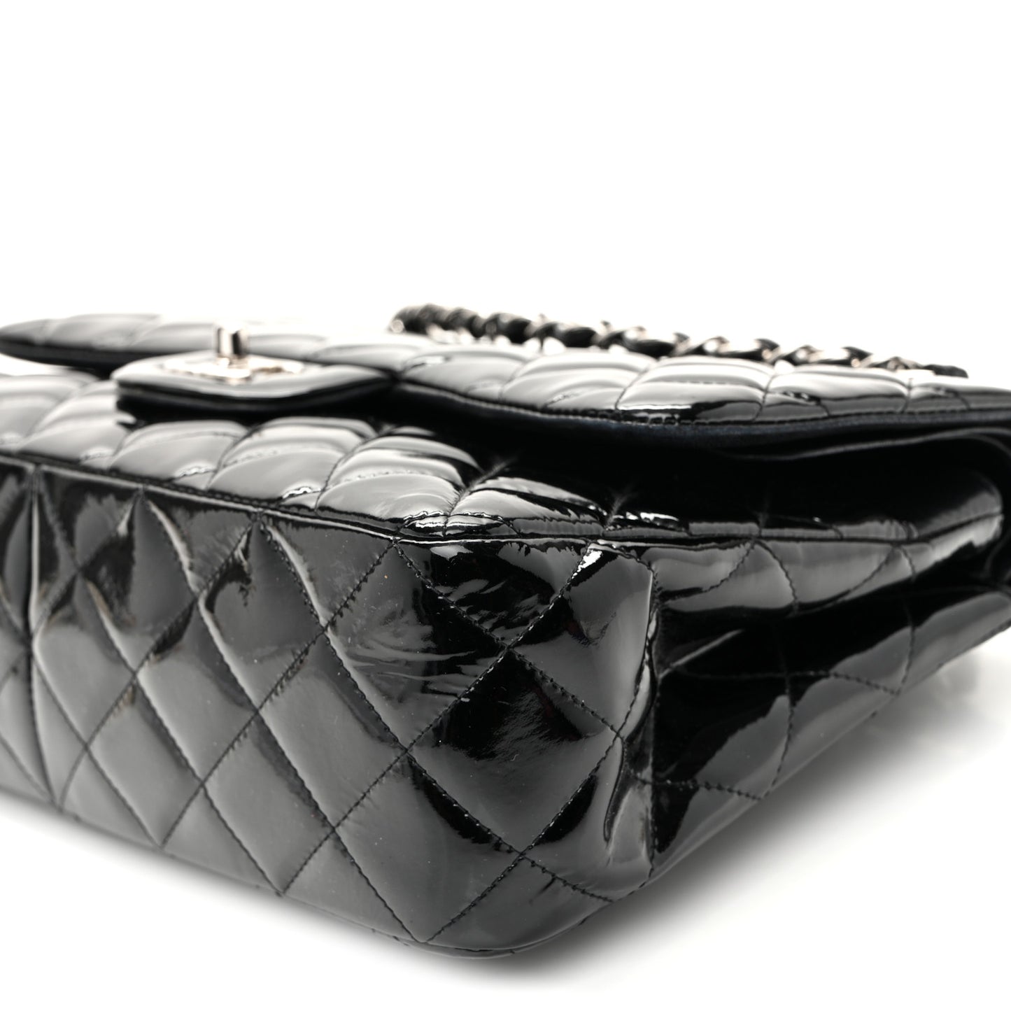 Patent Quilted Jumbo Double Flap Black