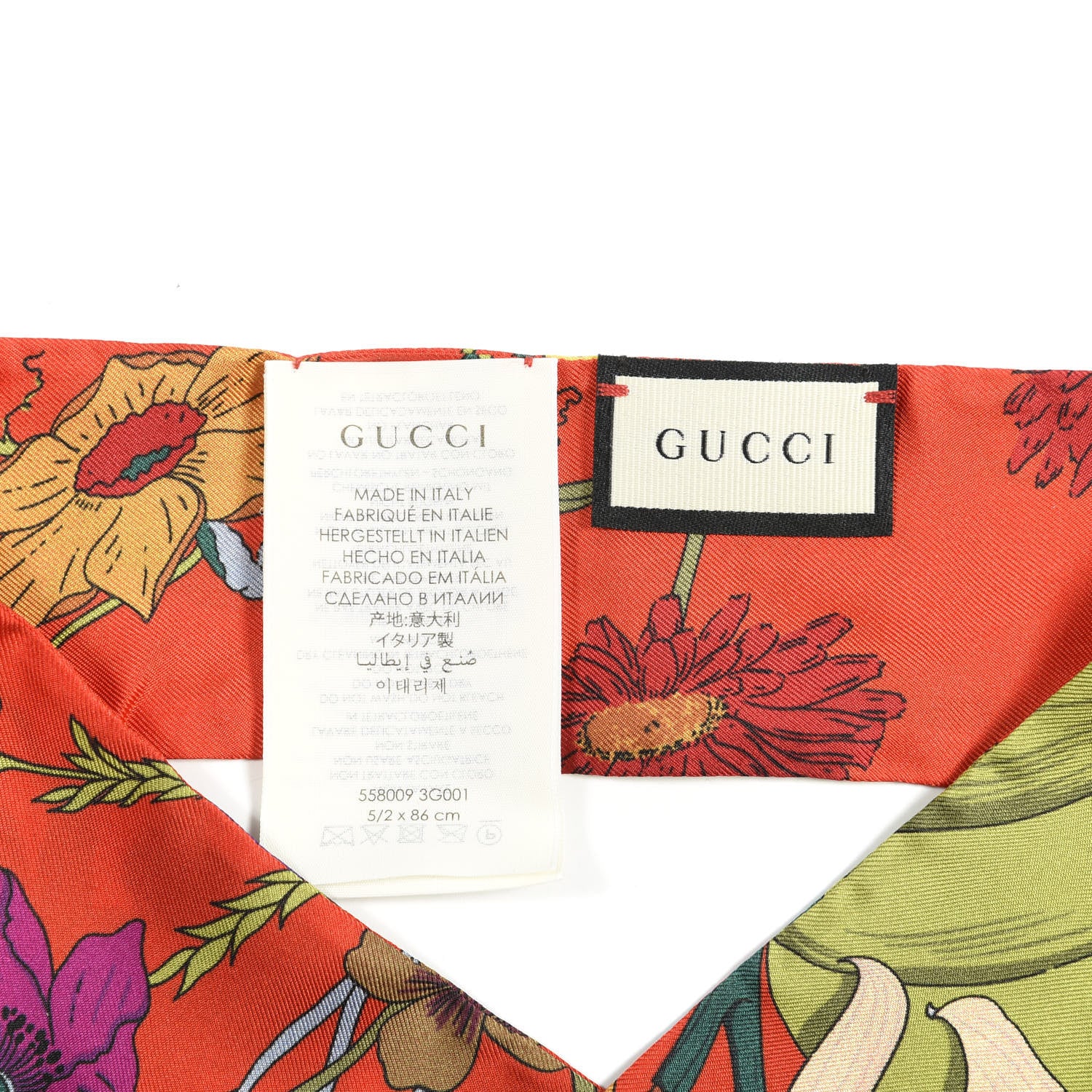 Gucci Silk Twill Flora Gothic Twilly Neck Bow Scarf Flame Black 3 of 3