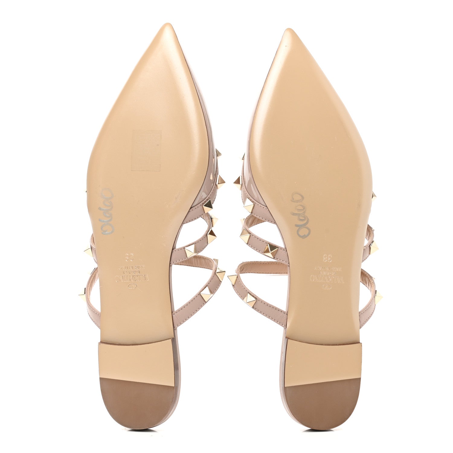 Valentino Garavani Patent Rockstud Flat Cage Mules 38 Poudre 5 of 11