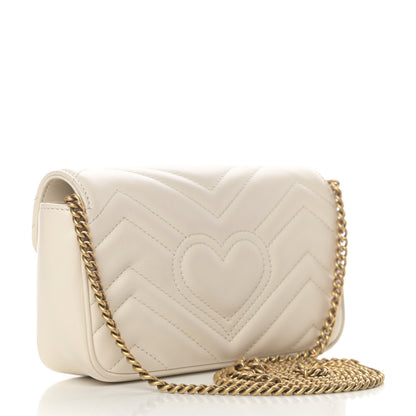Gucci Calfskin Matelasse Super Mini GG Marmont Shoulder Bag White 3 of 10