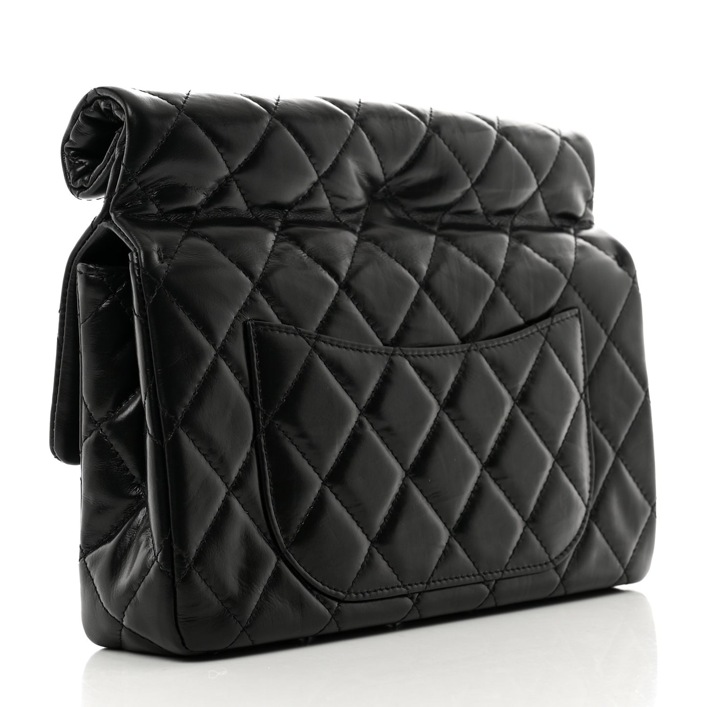 Crumpled Calfskin Quilted Clutch Black