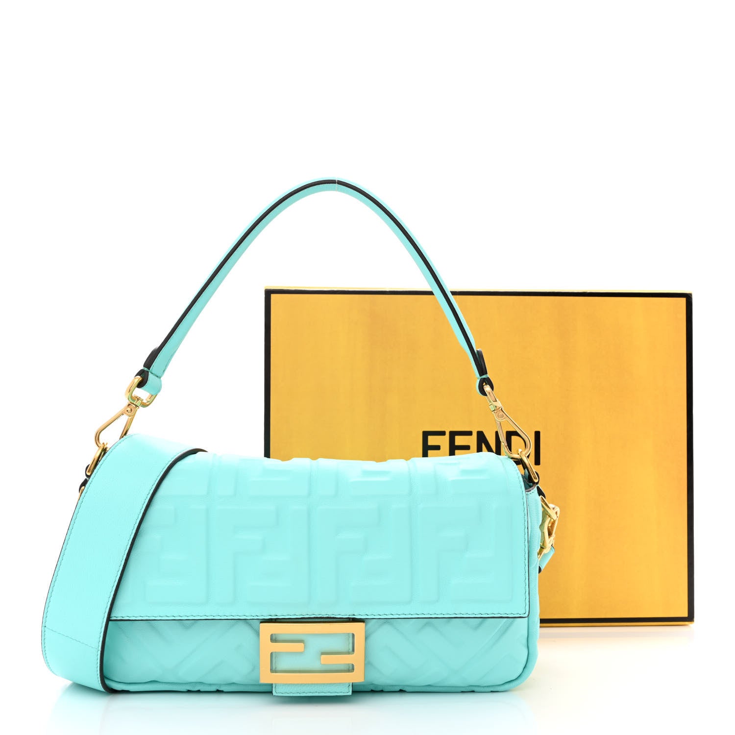 Fendi Nappa FF 1974 Embossed Baguette Spring Turquoise 10 of 10