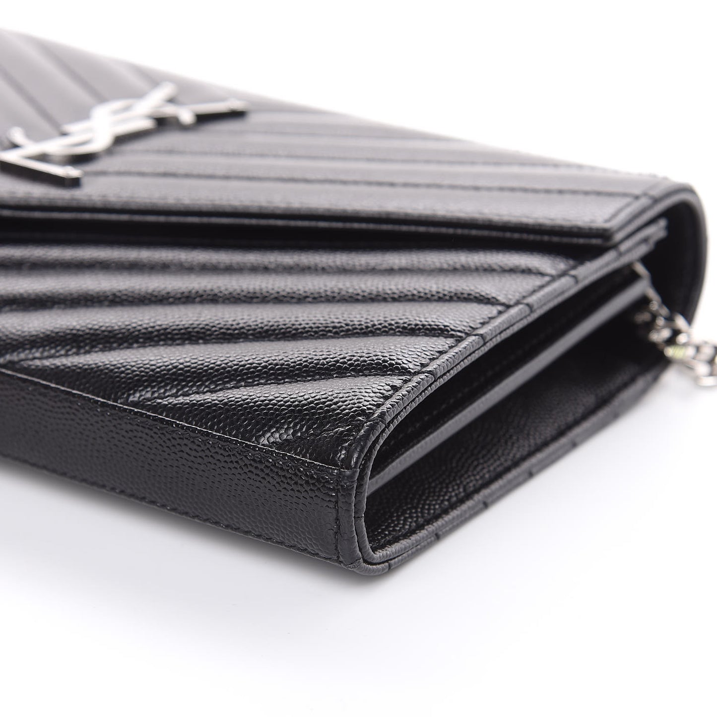 Grain De Poudre Matelasse Chevron Monogram Chain Wallet Black