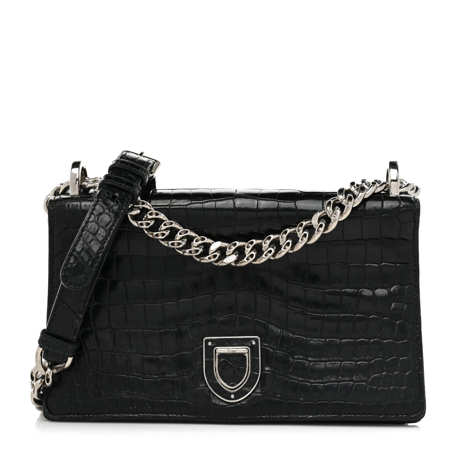 Christian Dior Calfskin Crocodile Embossed Small Diorama Flap Bag Black 1 of 20