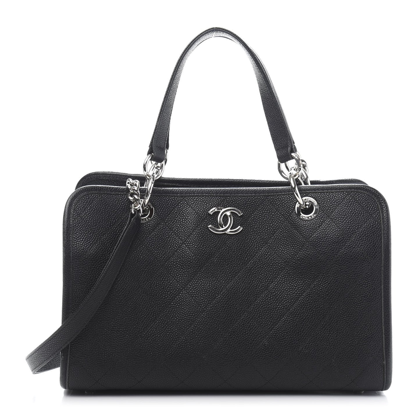 Caviar Stitched Shopping Tote Black
