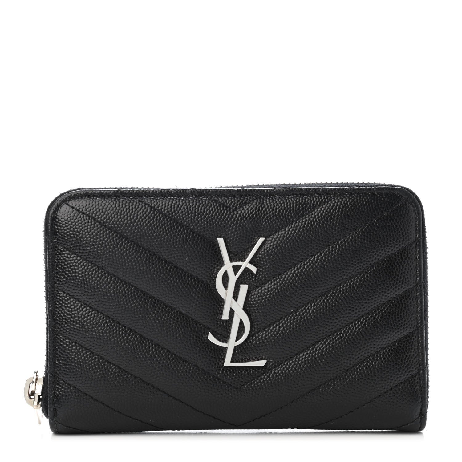Saint Laurent Grain De Poudre Matelasse Chevron Monogram Zip Around Wallet Black 1 of 4