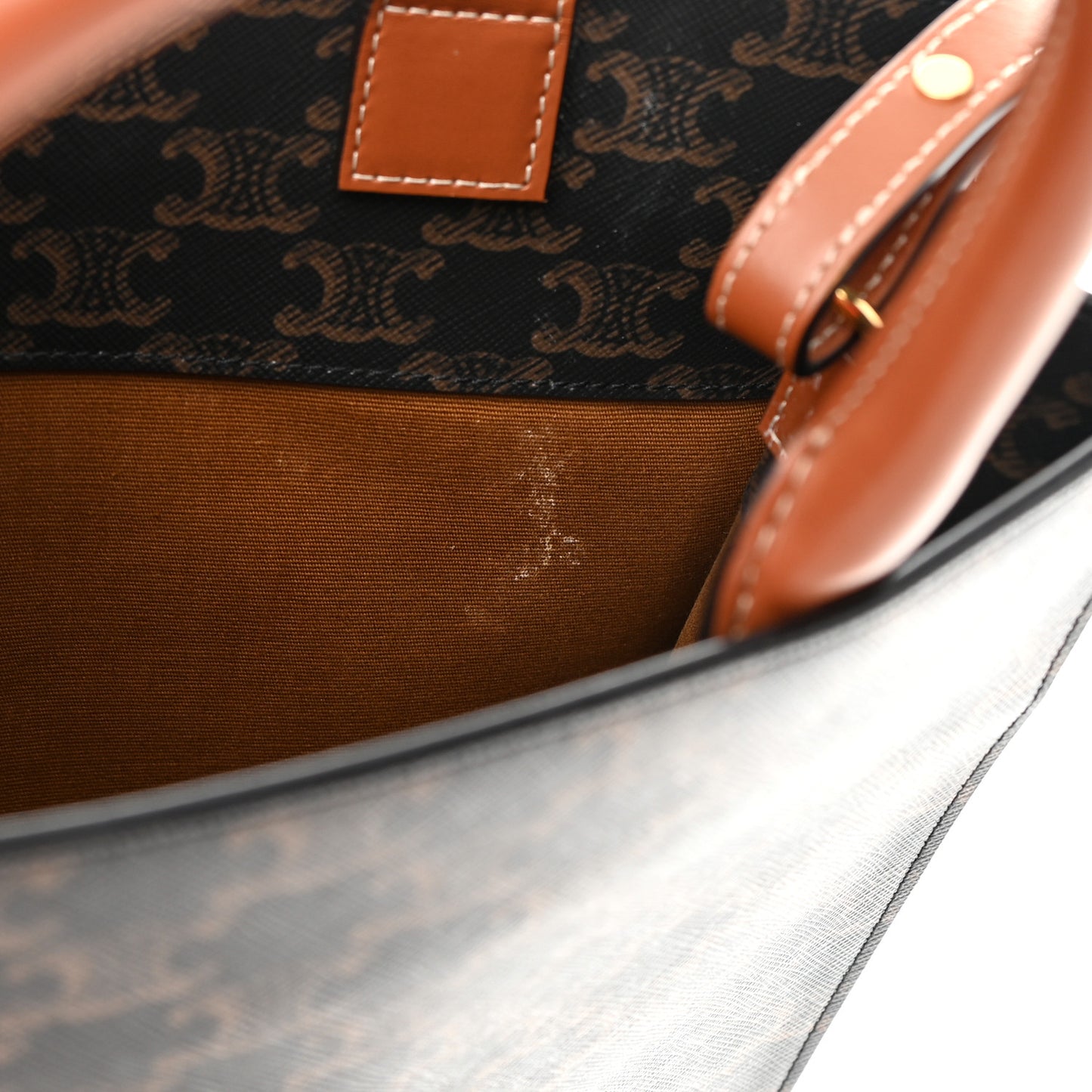Triomphe Canvas Calfskin Small Vertical Cabas Tan
