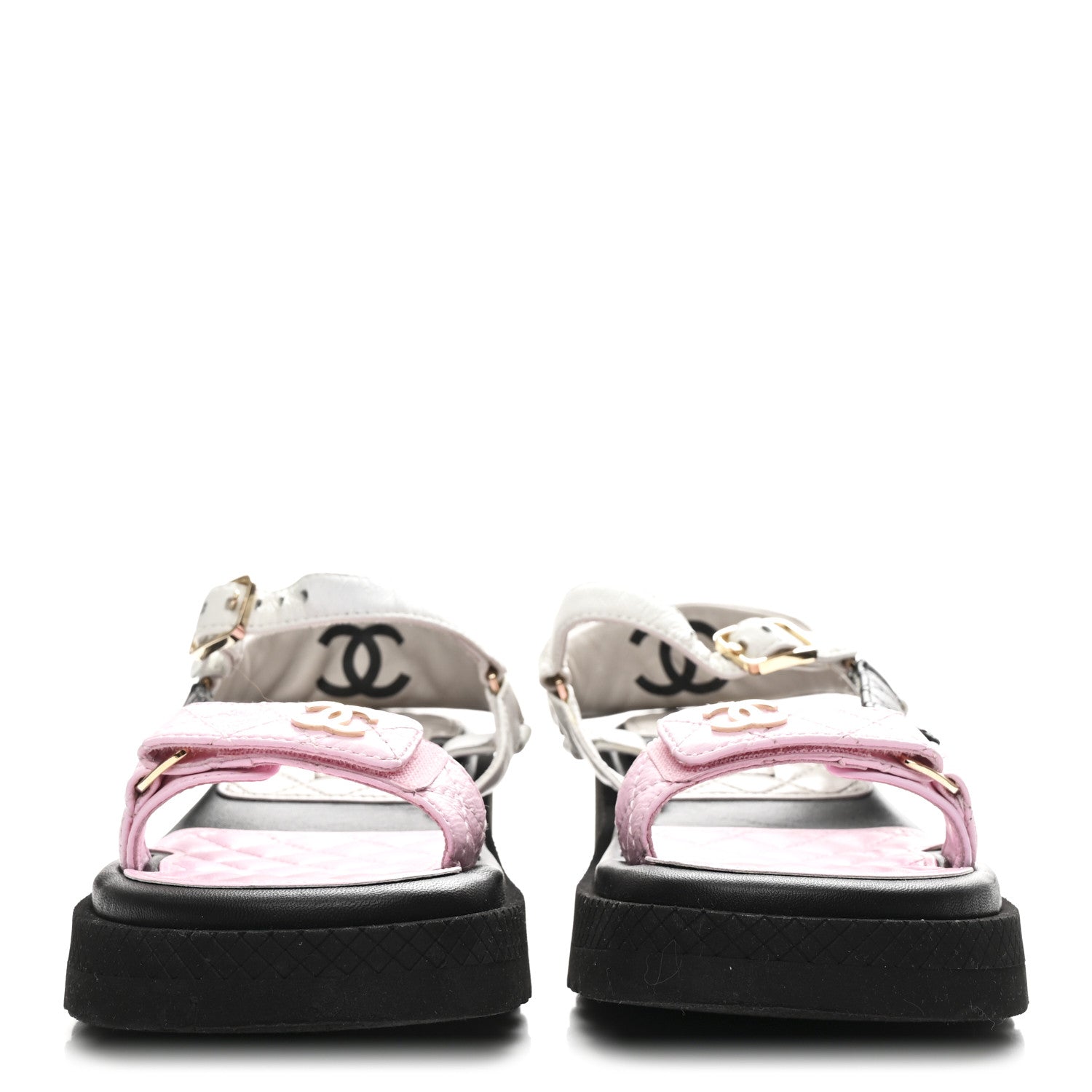 Chanel Lambskin Quilted CC Logo Platform Sandals 38 Black White
