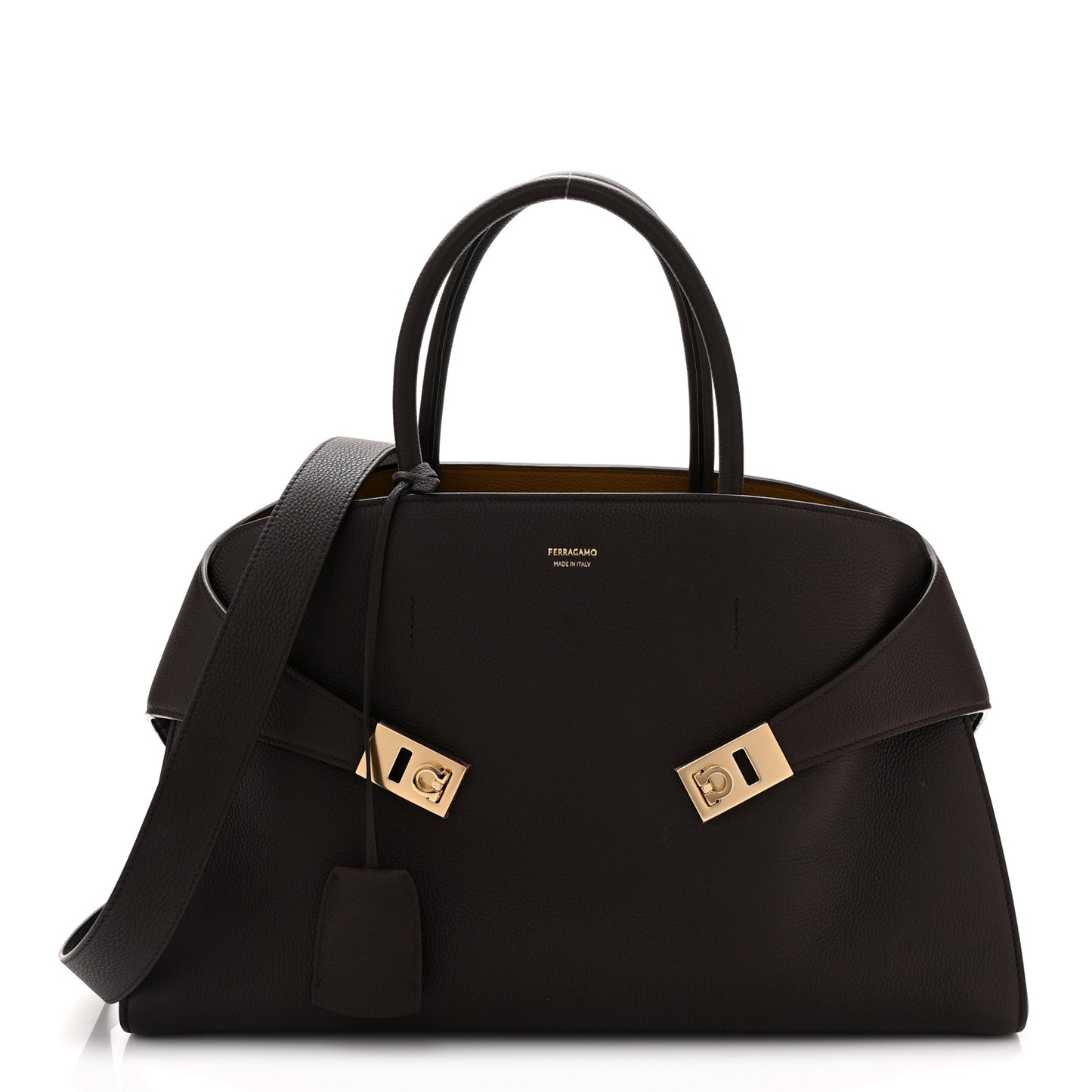 Hammered Calfskin Medium Hug Bag Testa Di Moro Burnt Ocher