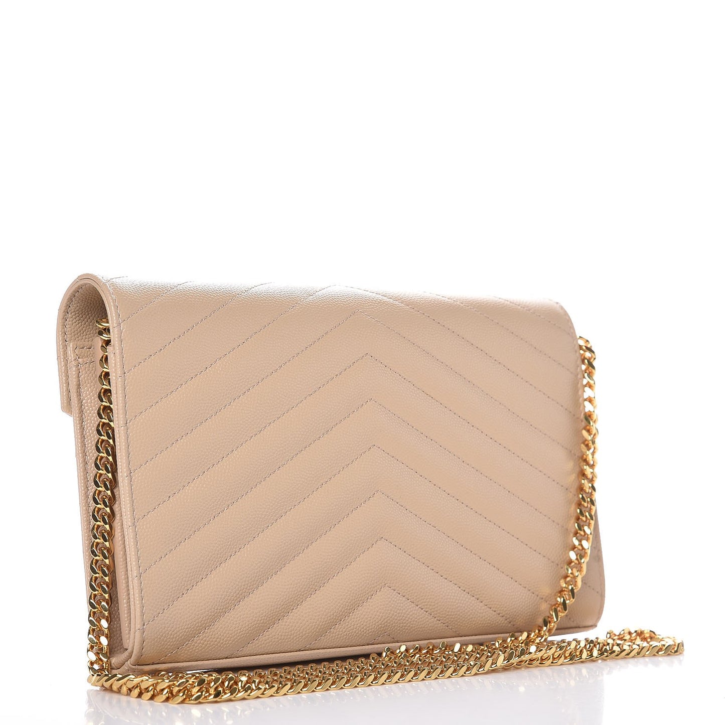 Grain De Poudre Matelasse Chevron Monogram Chain Wallet Nude Powder