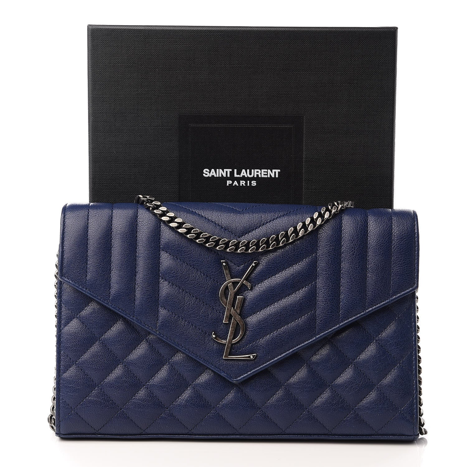 Saint Laurent Sheepskin Tri-Quilt Monogram Envelope Chain Wallet Marinette 9 of 9