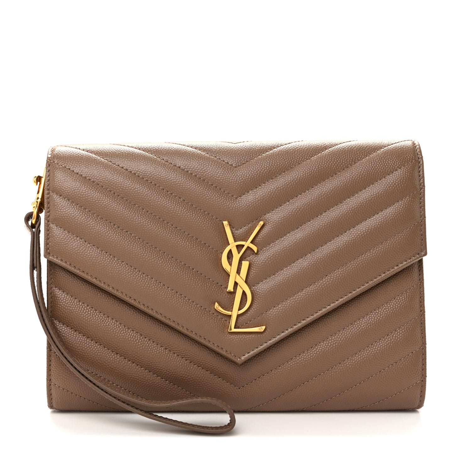 Grain De Poudre Matelasse Chevron Monogram Cassandre Flap Pouch Taupe