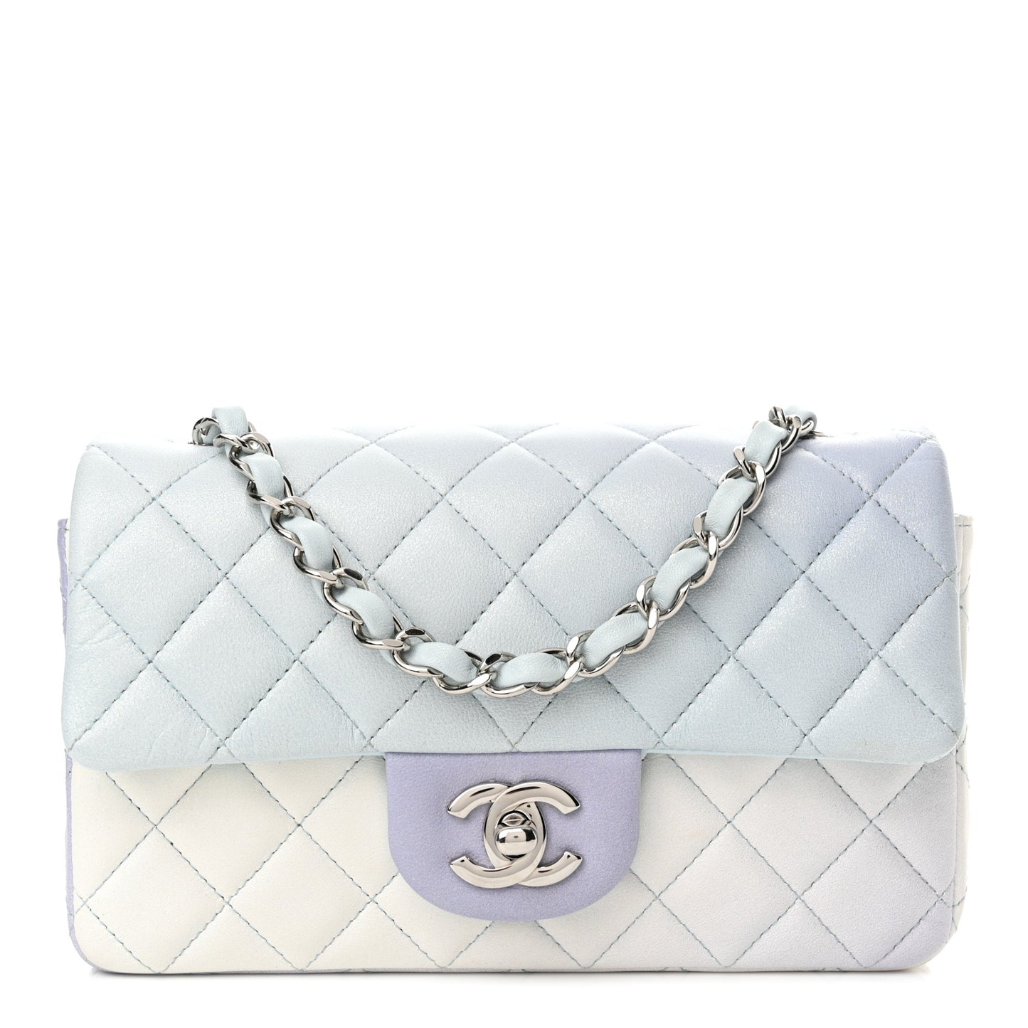 Lambskin Quilted Mini Rectangular Flap Light Blue Light Purple White