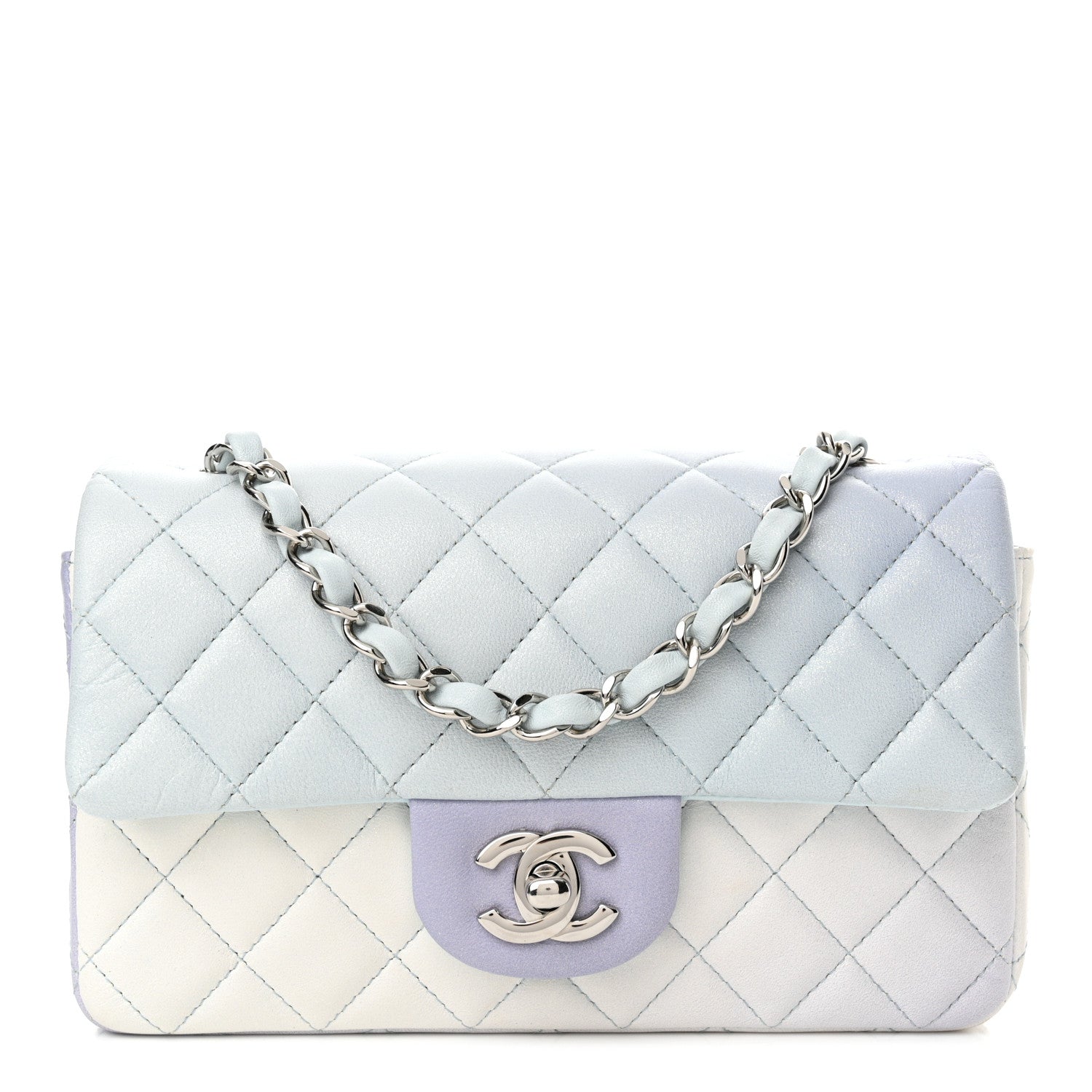 Chanel Lambskin Quilted Mini Rectangular Flap Light Blue Light Purple White 1 of 10