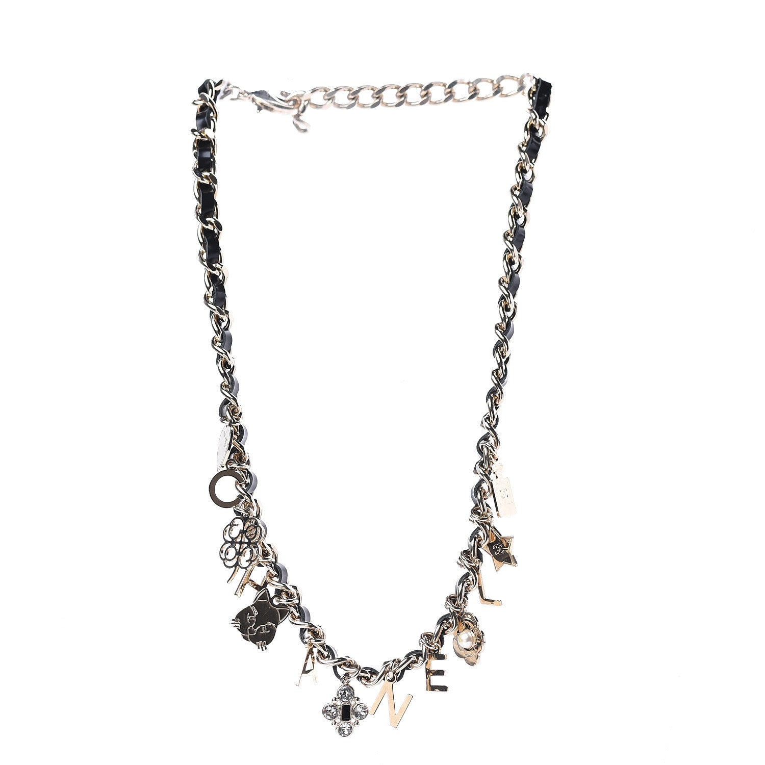 Chanel Glazed Calfskin Chain Charm Logo Short Necklace Gold Black 3 of 5