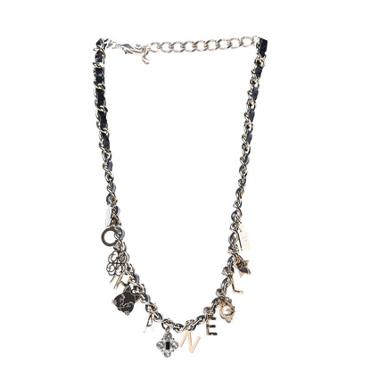 Chanel Glazed Calfskin Chain Charm Logo Short Necklace Gold Black 3 of 5