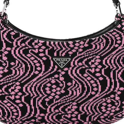 Prada Maglia Jacquard Cleo Shoulder Bag Black Rosa 8 of 10