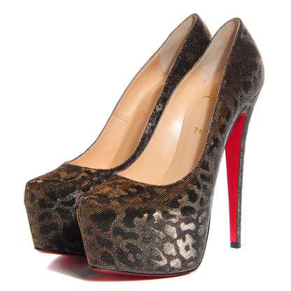 Christian Louboutin Lame Leopard Daffodile 160 Pumps 40 Gold Silver 3 of 6