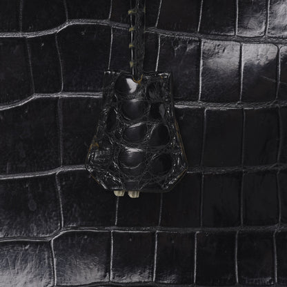 Hermes Shiny Porosus Crocodile Kelly Sellier 32 Black 33 of 50