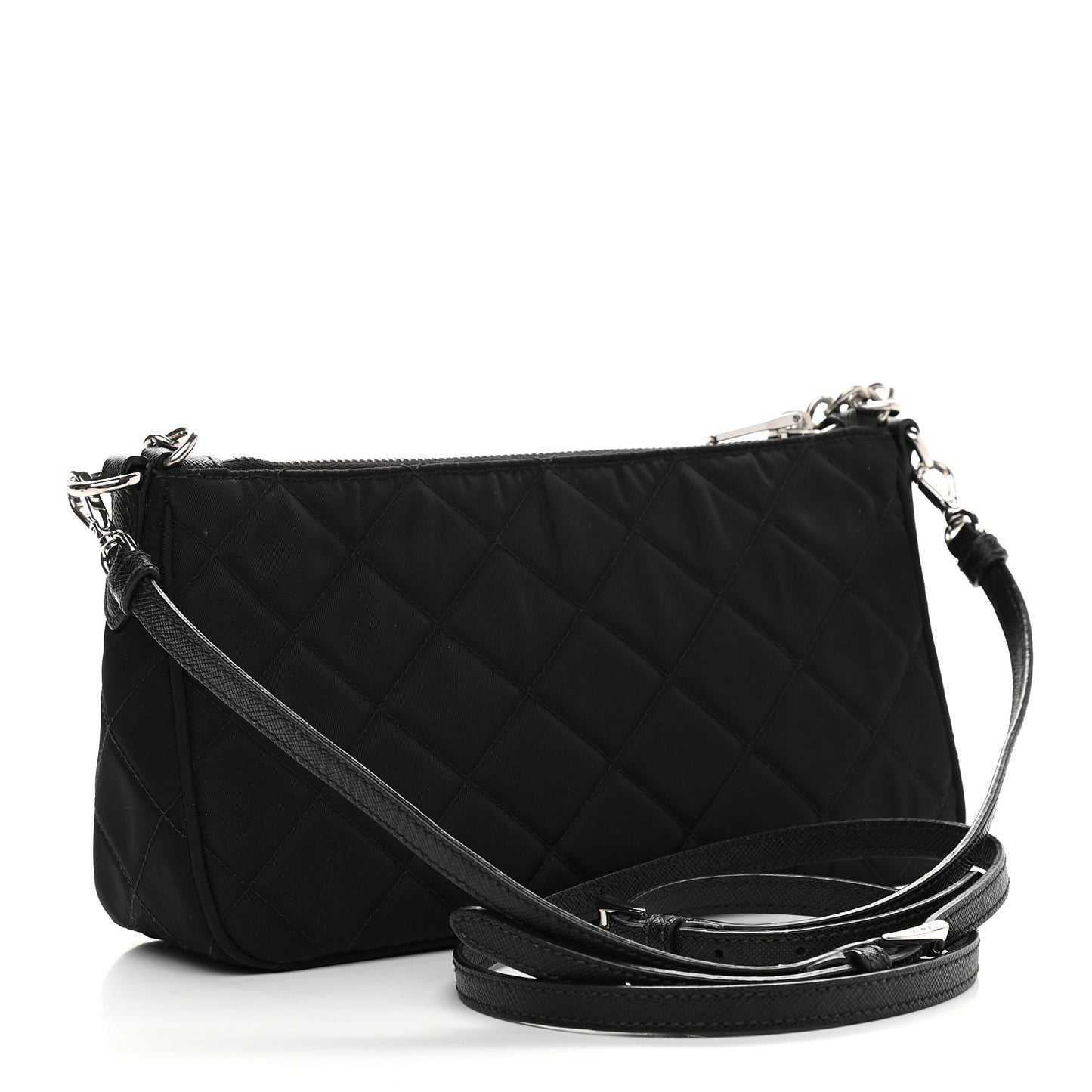 Nylon Tessuto Impuntu Quilted Crossbody Bag Black