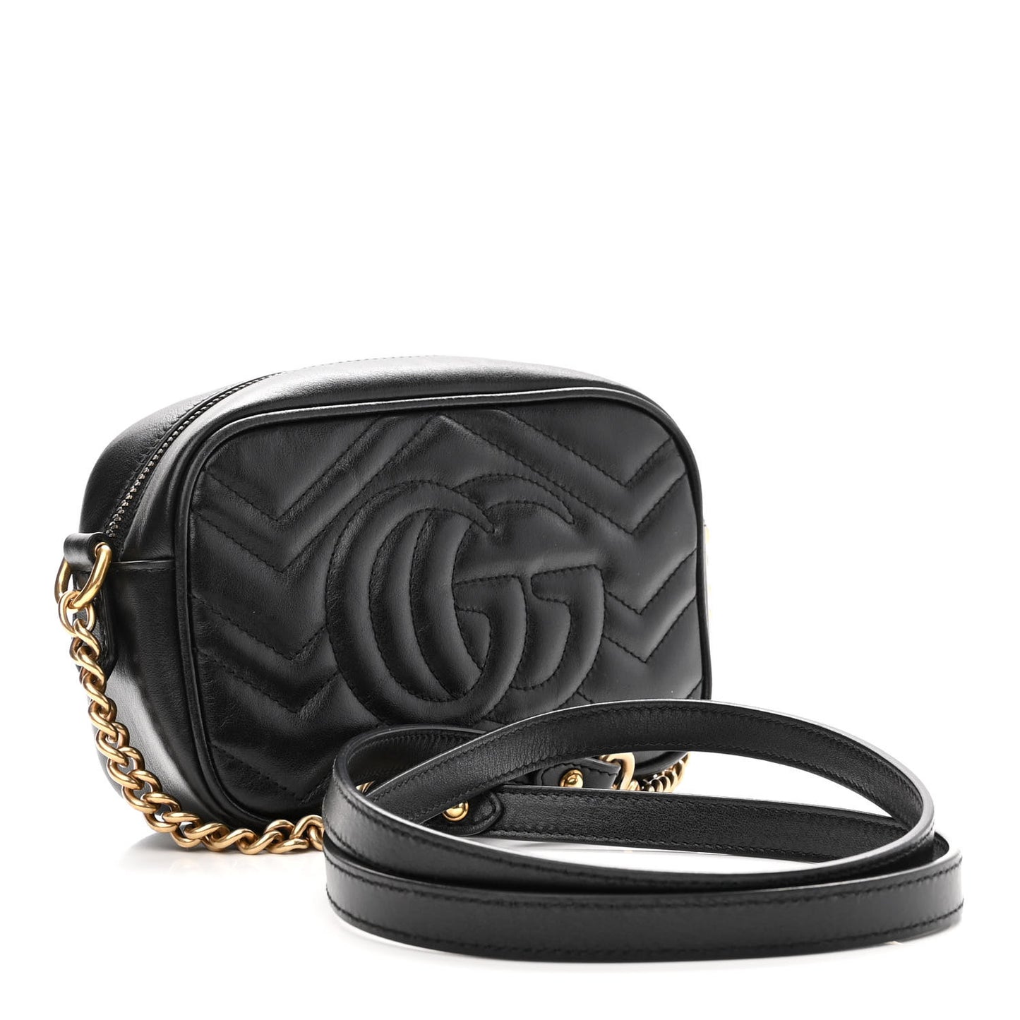 Calfskin Matelasse Mini GG Marmont Chain Shoulder Bag Black