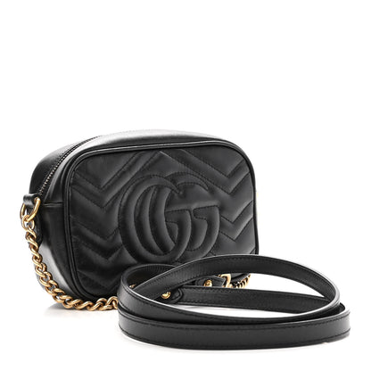 Gucci Calfskin Matelasse Mini GG Marmont Chain Shoulder Bag Black 3 of 11