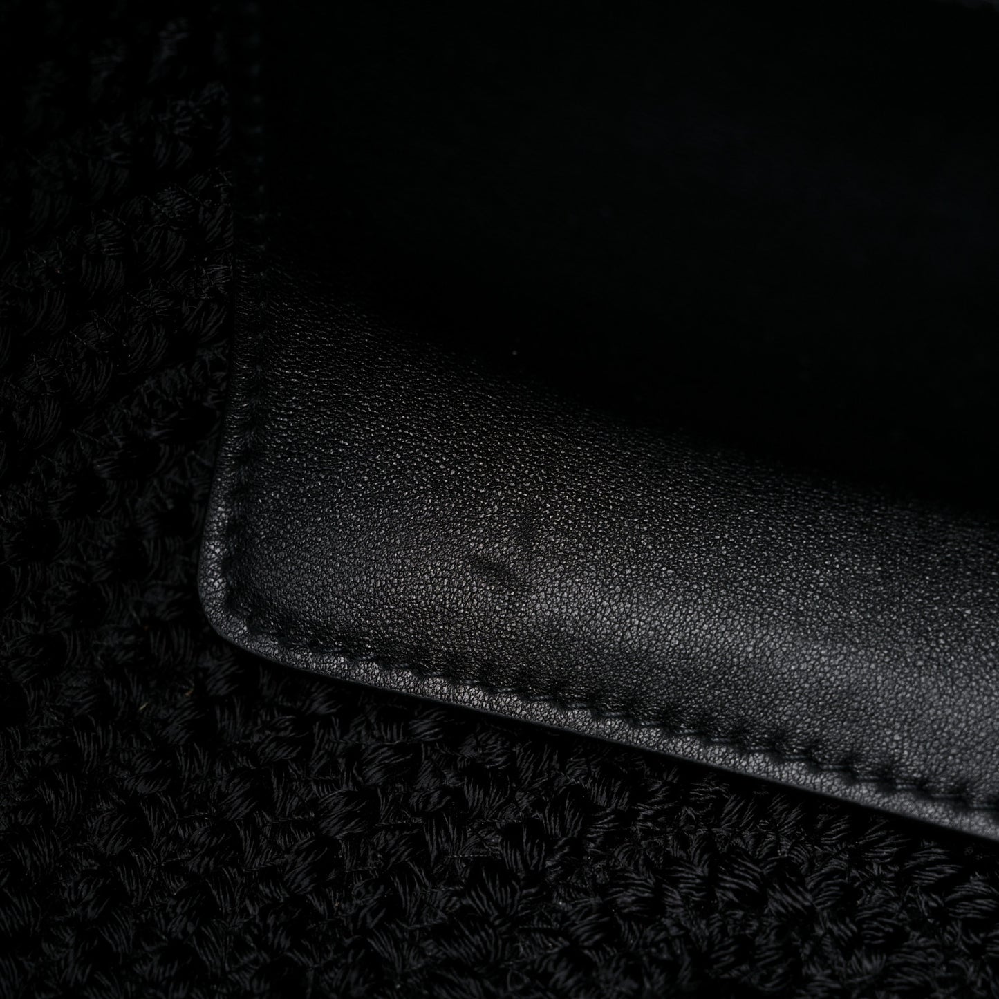 Nylon Lambskin Woven Small Ibiza Basket With Strap Black