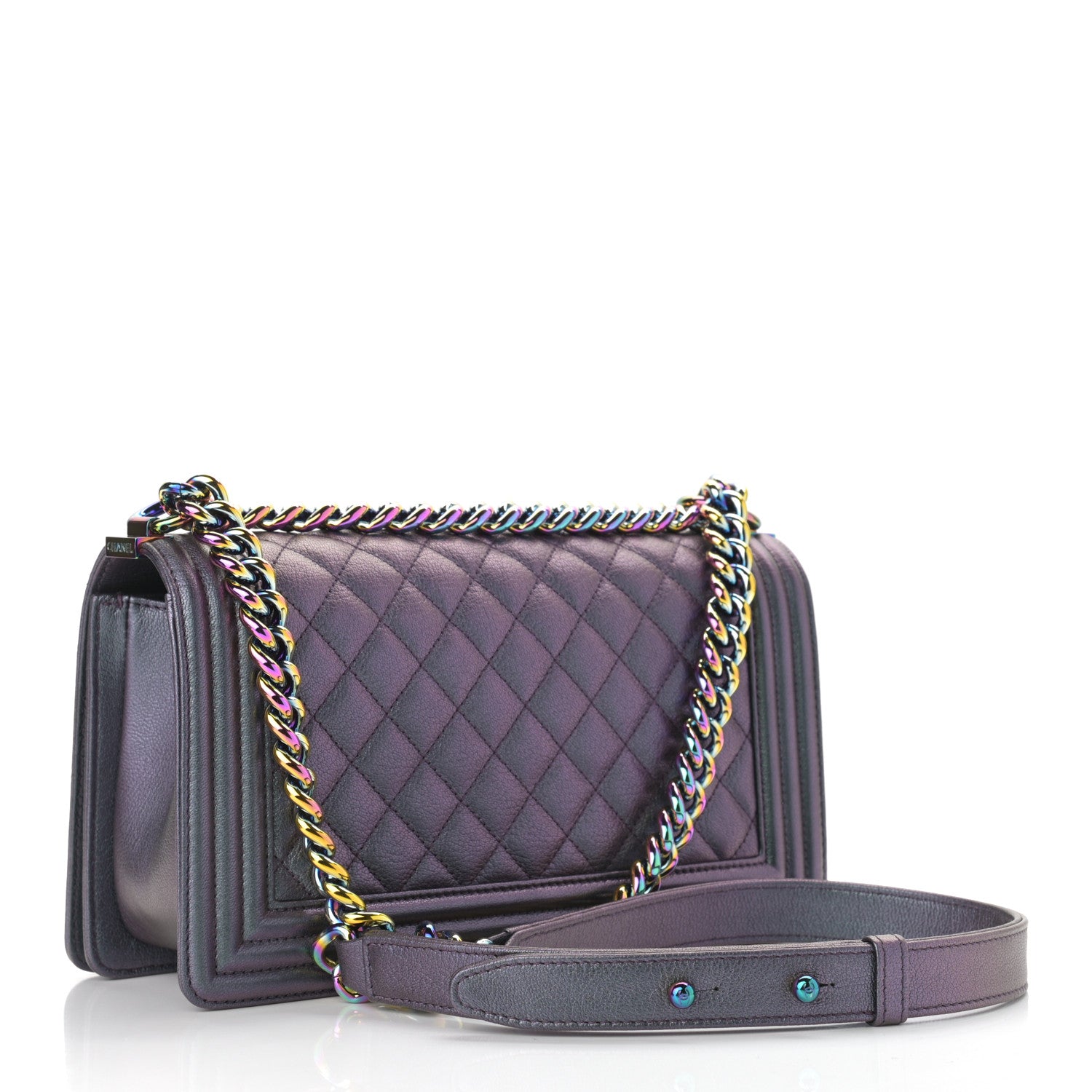 Chanel Iridescent Goatskin Quilted Medium Boy Flap Purple 3 of 12