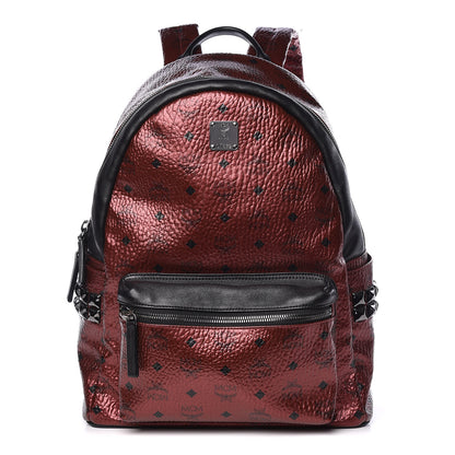 MCM Metallic Visetos Medium Side Stud Stark Backpack Scooter Red Black 1 of 11
