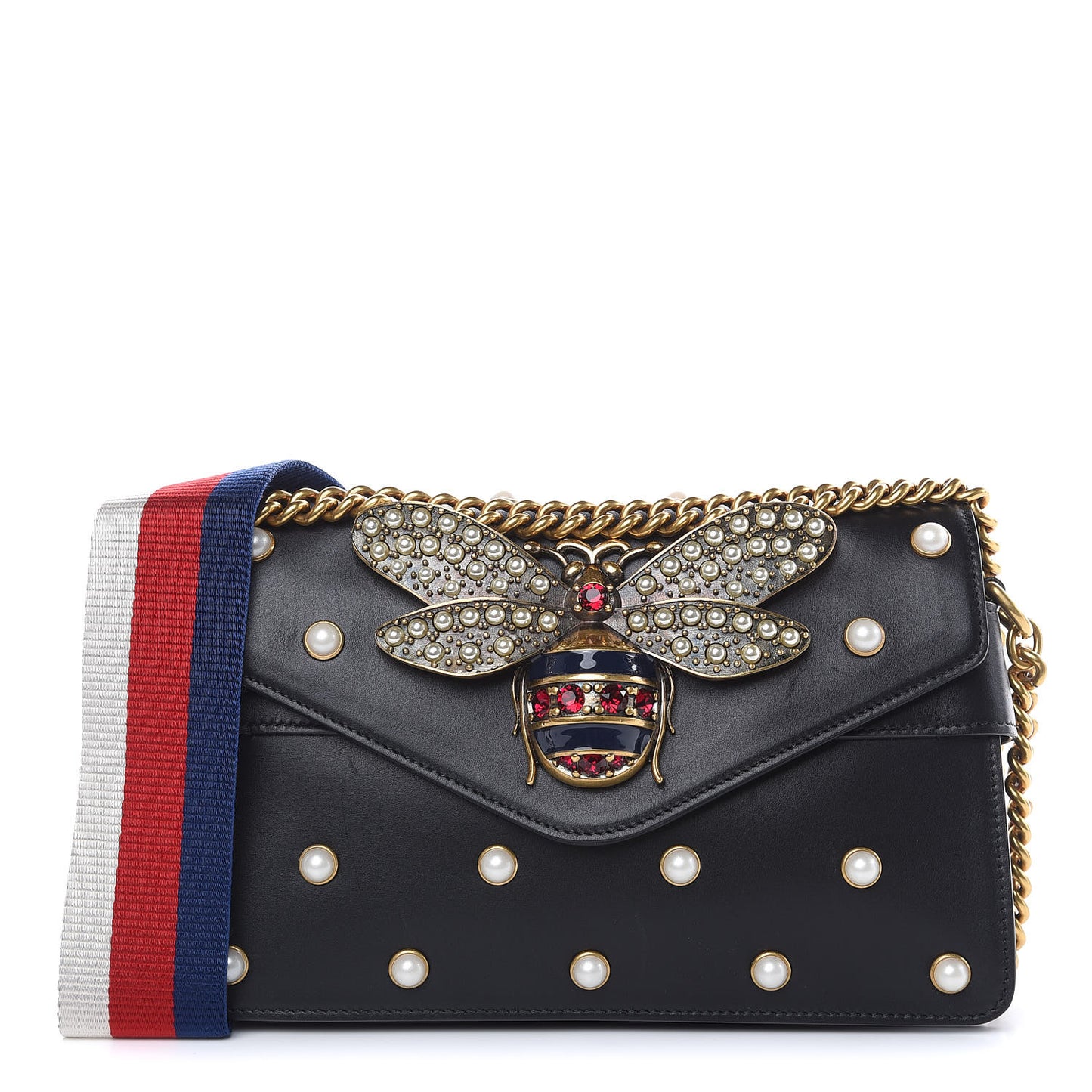 Nappa Pearl Studded Mini Queen Margaret Broadway Shoulder Bag Black