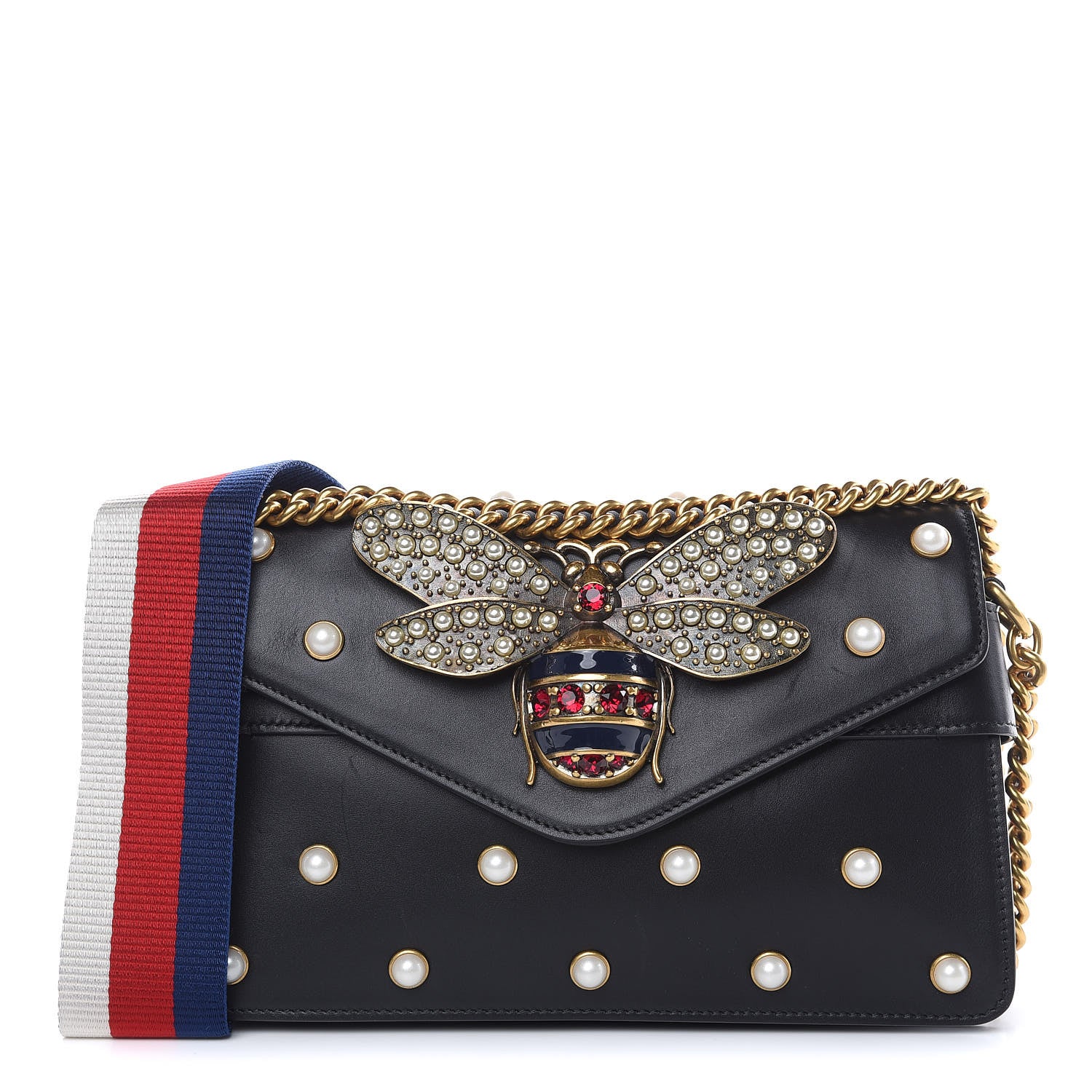 Gucci Nappa Pearl Studded Mini Queen Margaret Broadway Shoulder Bag Black 1 of 12