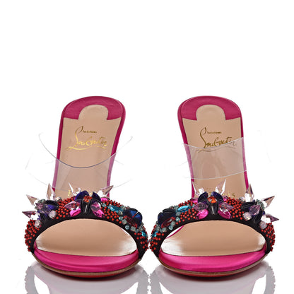 Christian Louboutin Satin PVC Speleola Slide Sandals 38 Poudre Black 2 of 10