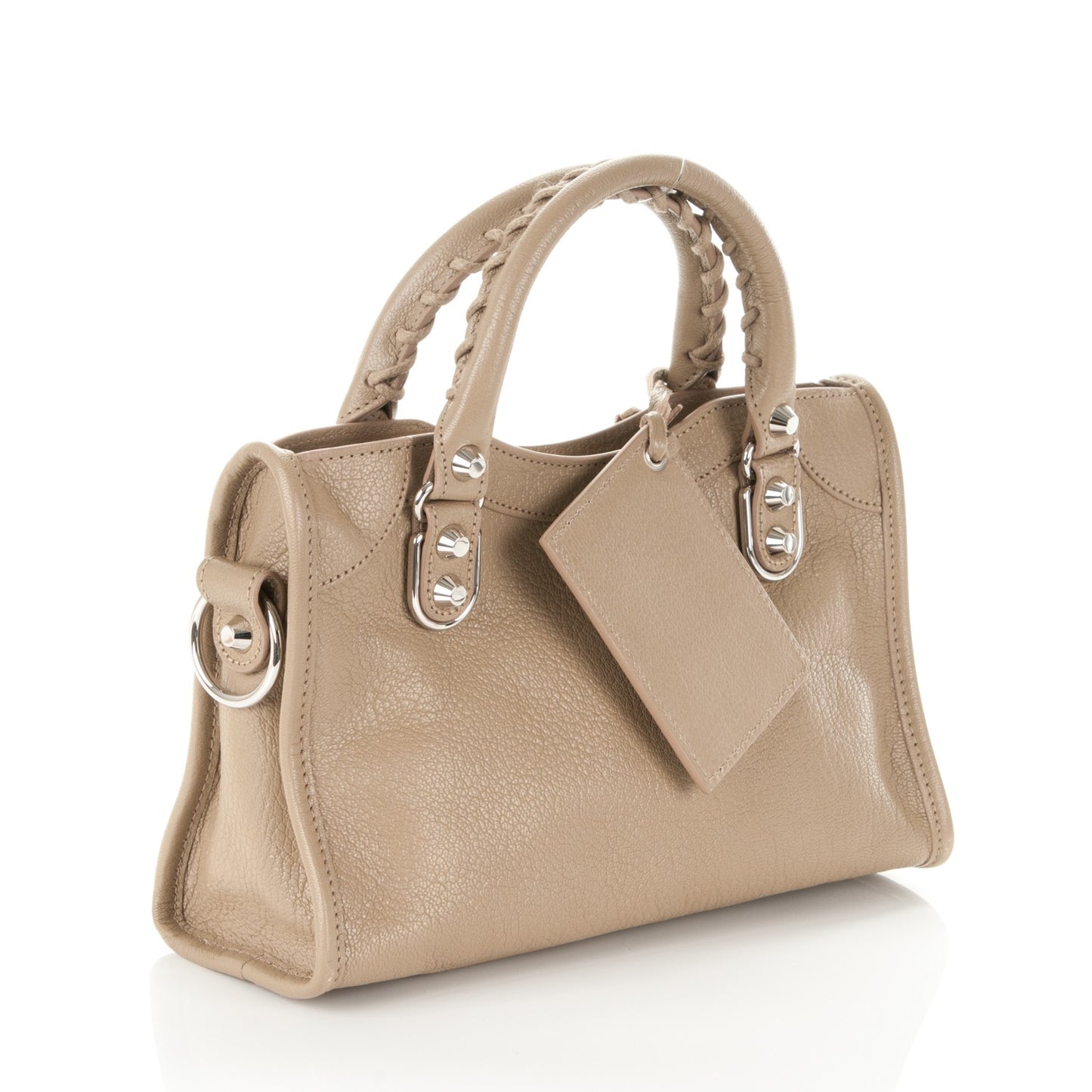 Chevre Silver Metallic Edge Hardware Mini City Beige Latte