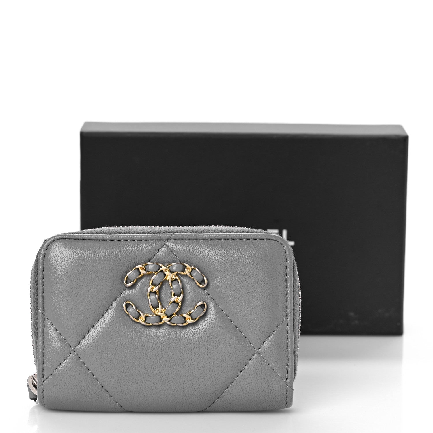 Chanel Lambskin Quilted Chanel 19 Zip Around Coin Purse Wallet Grey 9 of 9