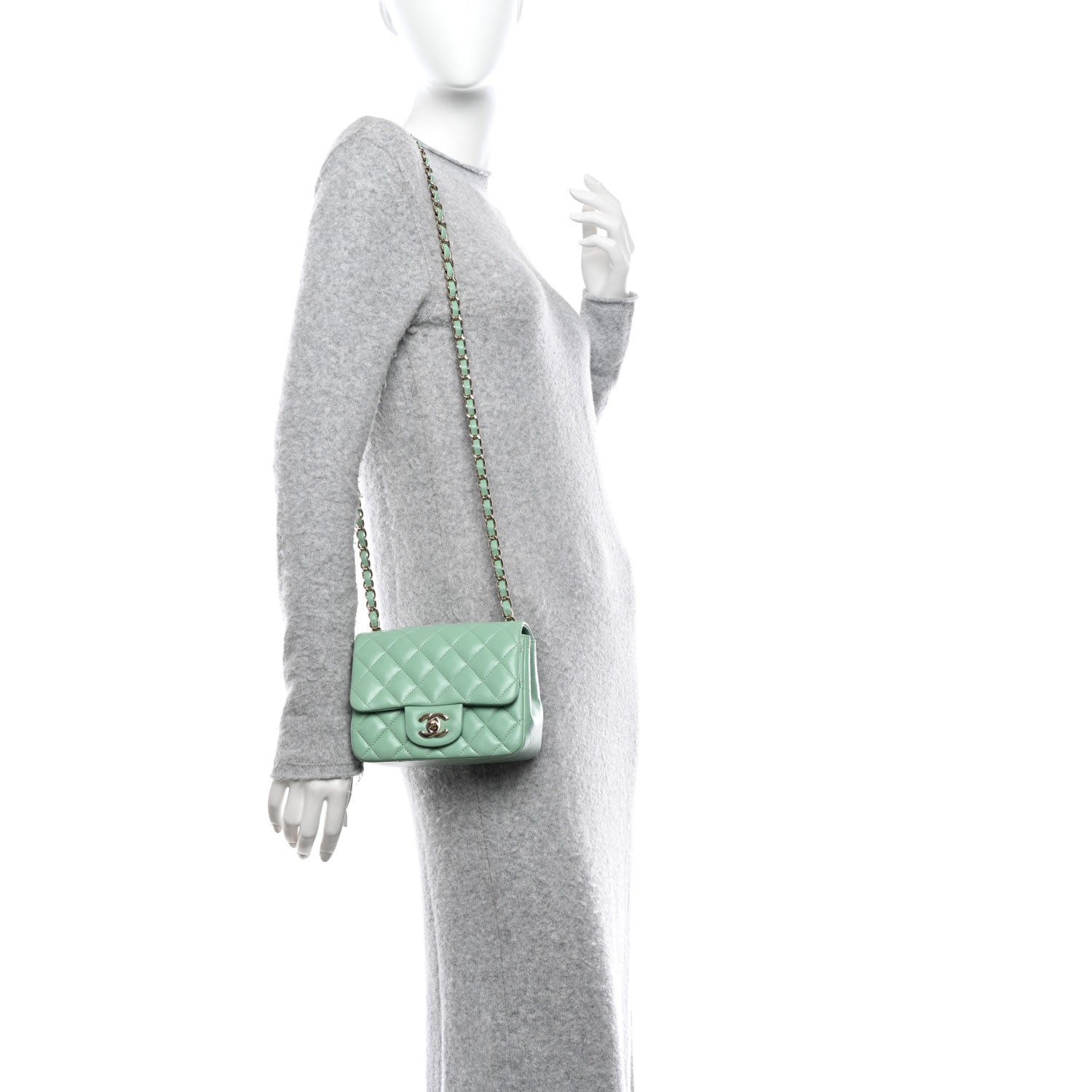 Chanel Lambskin Quilted Mini Square Flap Light Green 2 of 10