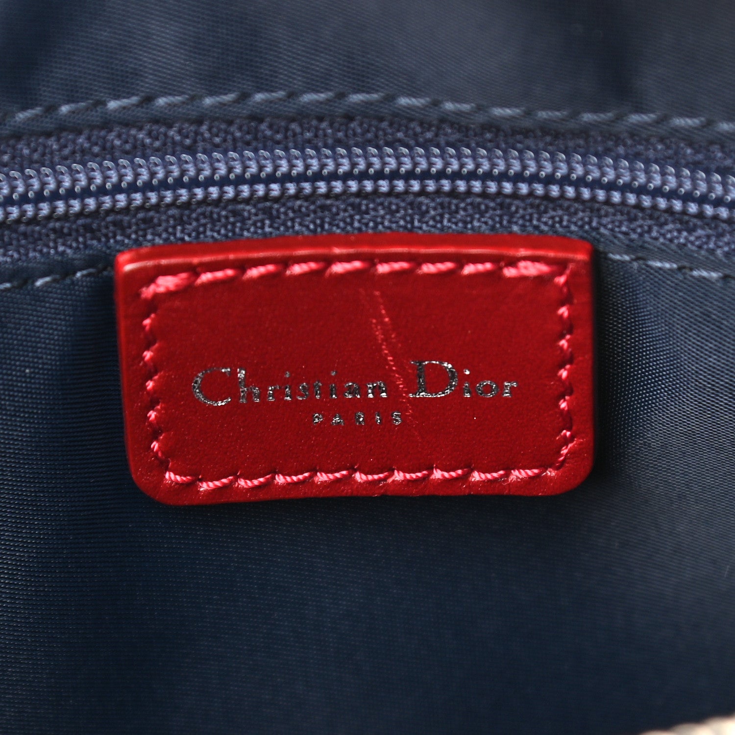 Christian Dior Denim Calfskin Monogram Tote Navy Blue Red 5 of 9