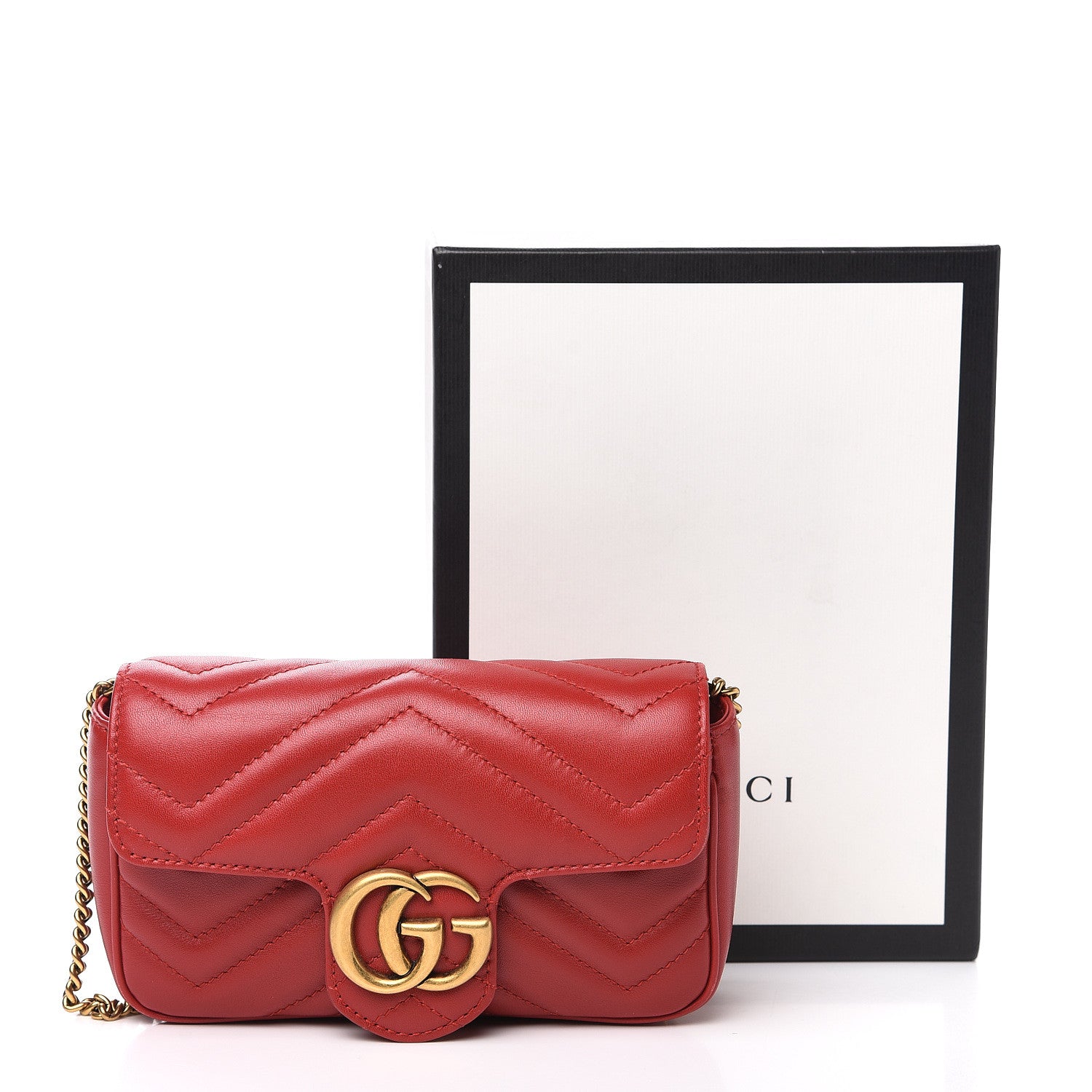 Gucci Calfskin Matelasse Super Mini GG Marmont Shoulder Bag Hibiscus Red 10 of 10