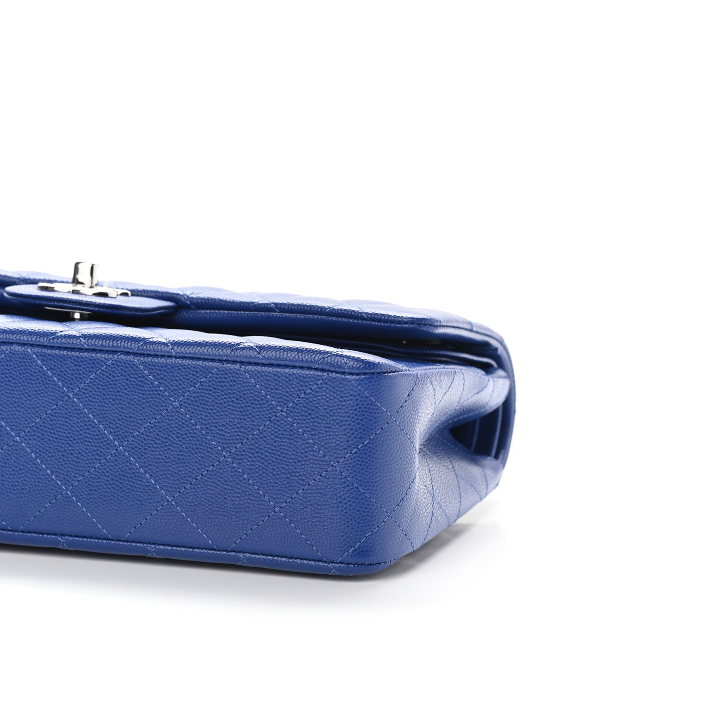 Caviar Quilted Medium Double Flap Blue