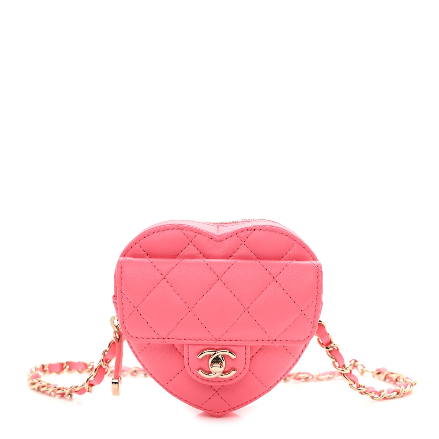Lambskin Quilted CC In Love Heart Waist Belt Bag With Chain Pink