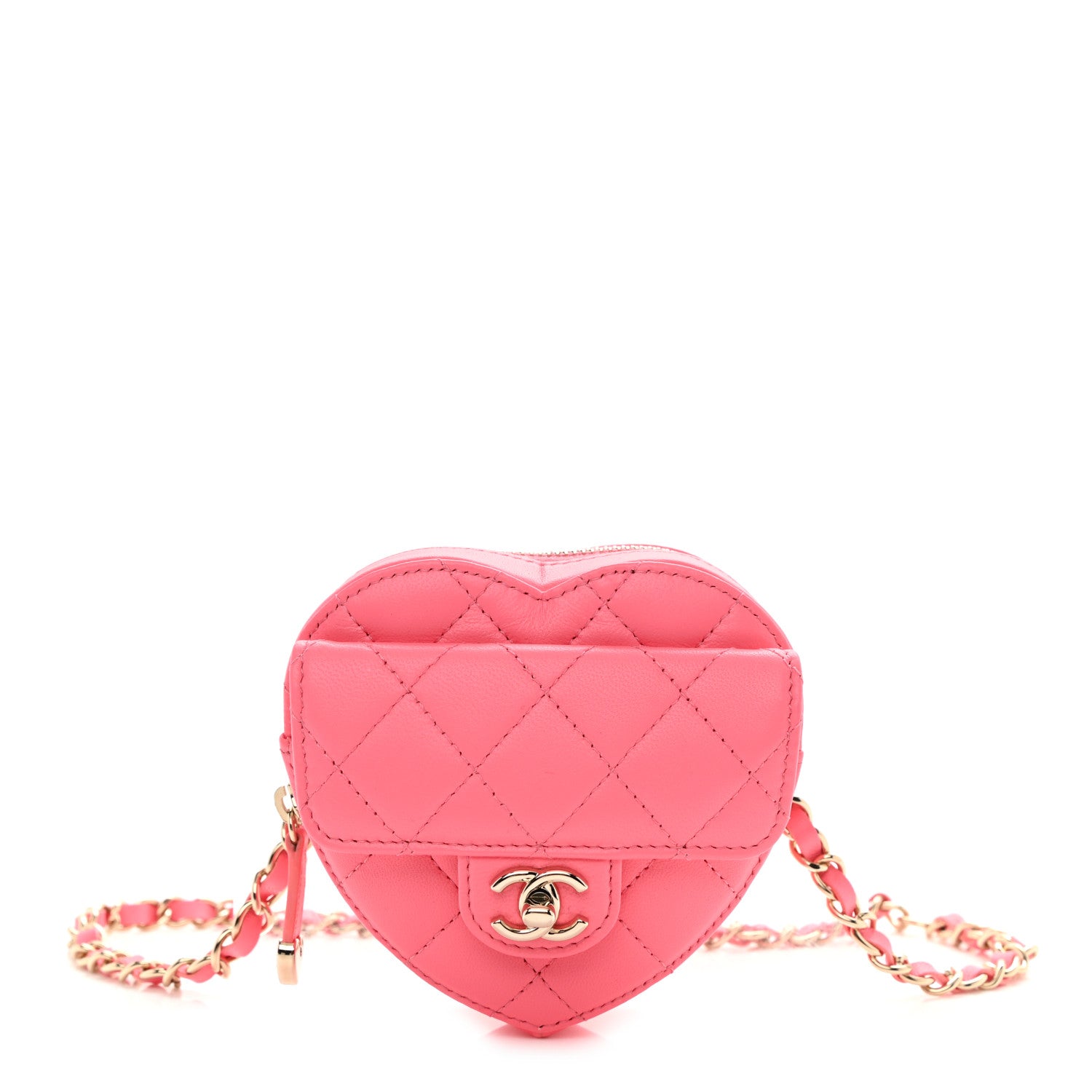 Chanel Lambskin Quilted CC In Love Heart Waist Belt Bag With Chain Pink 1 of 9