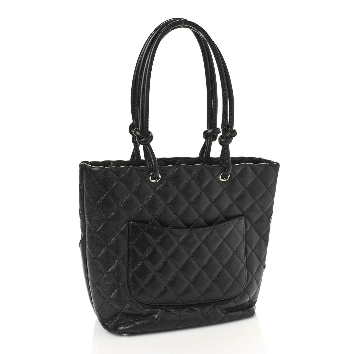 Calfskin Quilted Medium Cambon Tote Black White