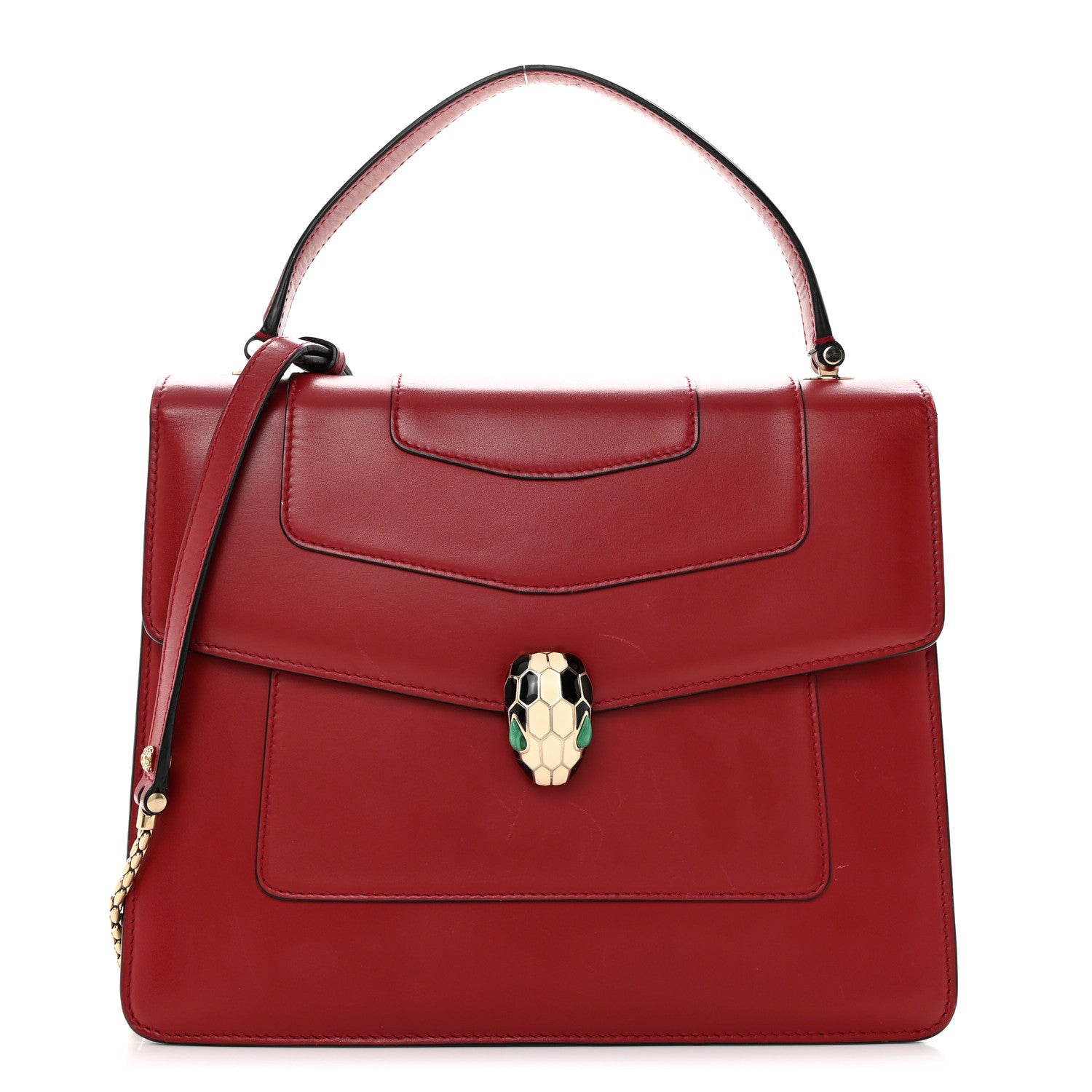 Bulgari Calfskin Large Serpenti Forever Top Handle Red 1 of 13