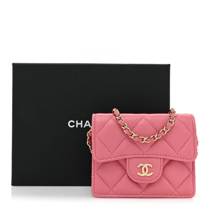 Chanel Lambskin Quilted Flap Card Holder On Chain Pink 15 of 15