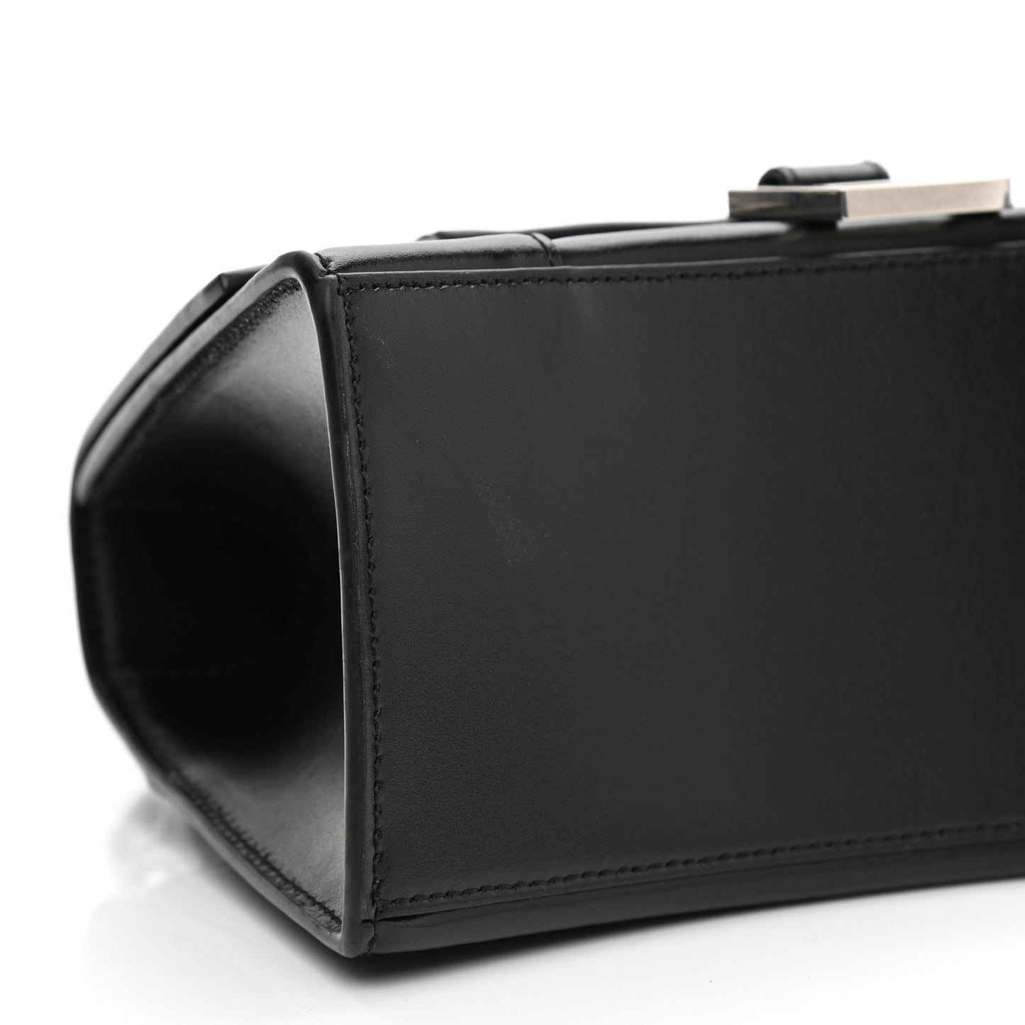 Shiny Box Calfskin Small Hourglass Top Handle Bag Black