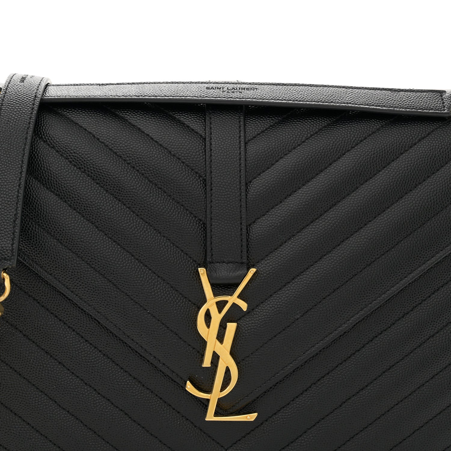 Saint Laurent Grain De Poudre Matelasse Chevron Large Monogram Satchel Black 8 of 10