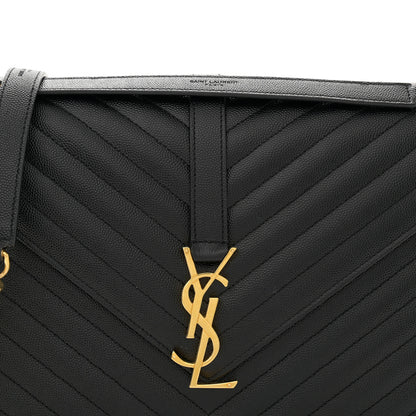 Saint Laurent Grain De Poudre Matelasse Chevron Large Monogram Satchel Black 8 of 10